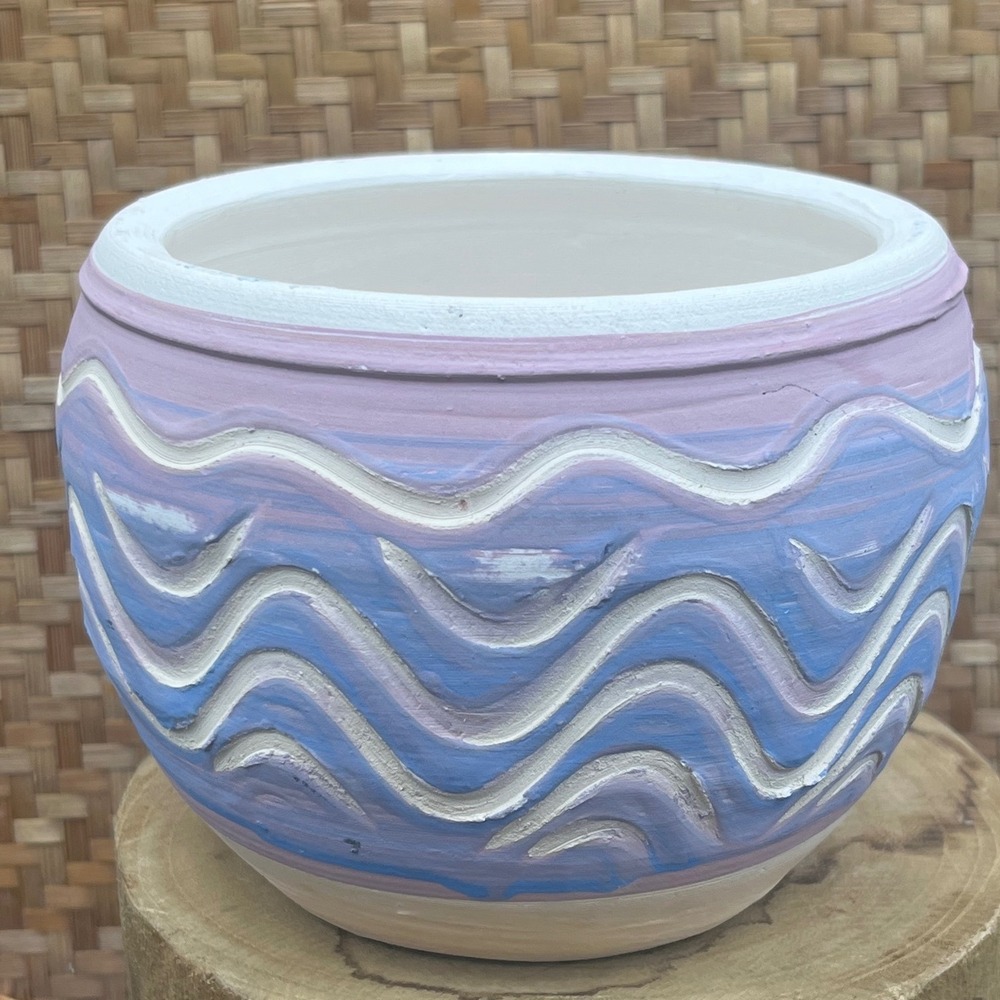 Vintage Signed CHEROKEE NC Pottery Planter Pot Lavender/pink sgraffito‎